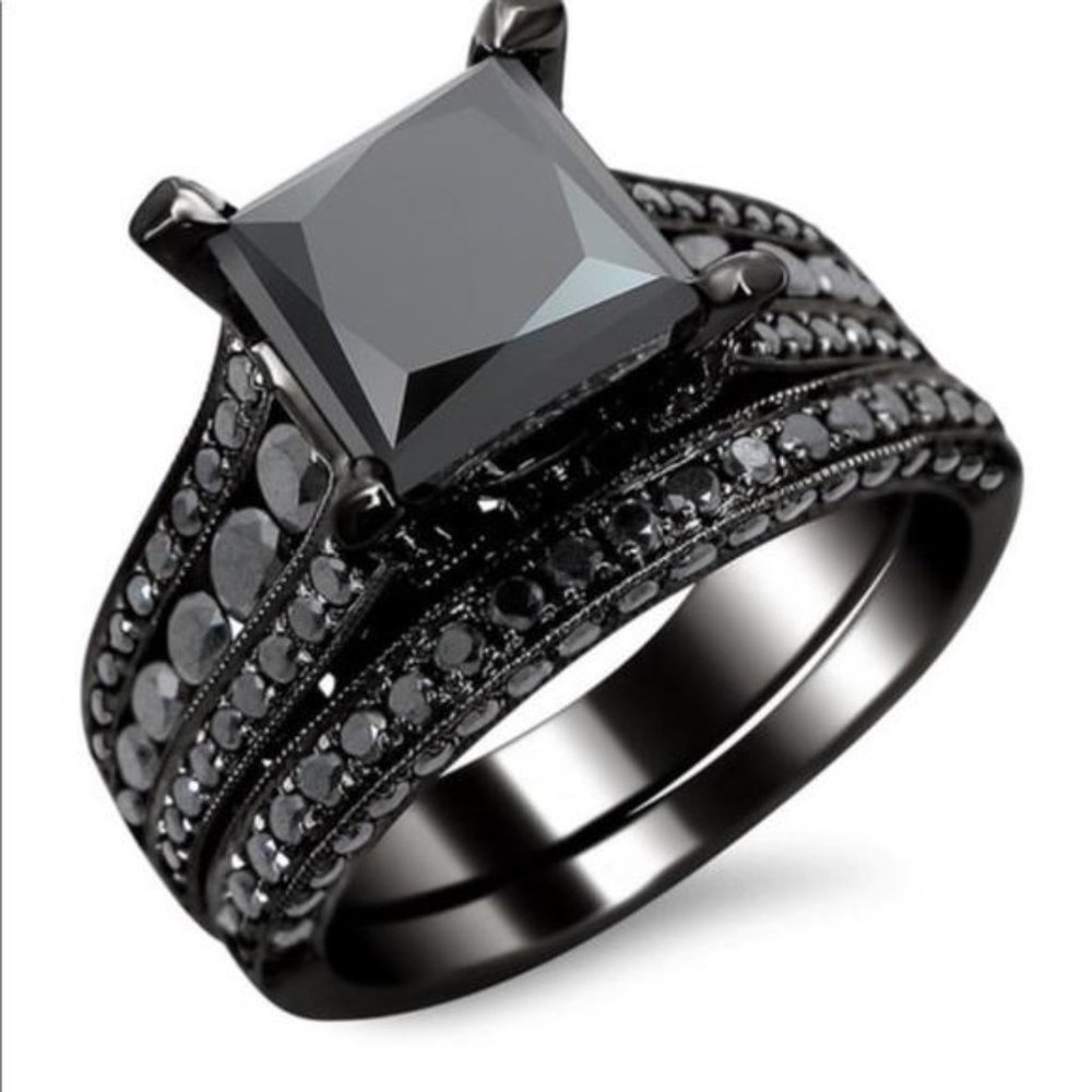 NEW 💎18K BLACK SAPPHIRE STERLING SILVER RING, CUTE RING, SHINY RING.